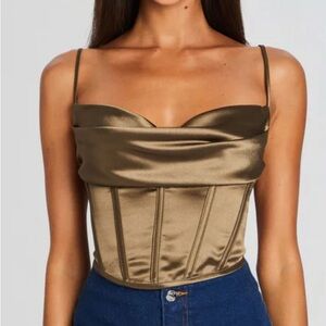 Retrofête Kasen Corset Top in Olive Green. Size M.